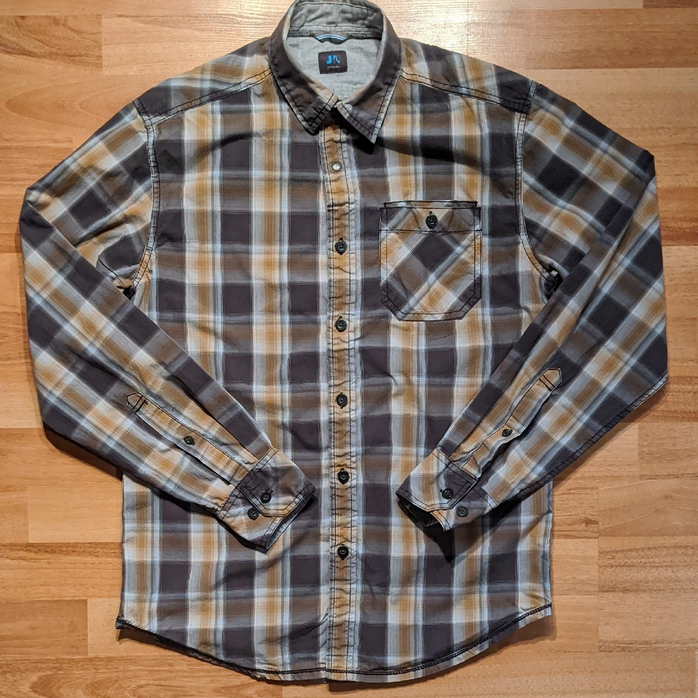 Brown and Gray Casual Button Down Shirt with Comfortable Fit